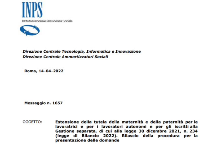 INPS: presentazione della domanda di indennità di maternità/paternità per gli iscritti alla Gestione Separata e lavoratori/lavoratrici autonomi/e 