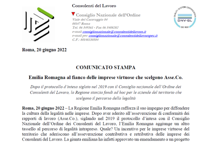 Emilia Romagna al fianco delle imprese virtuose che scelgono Asse.Co.