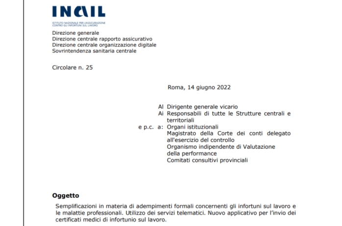 INAIL: semplificazioni in materia di adempimento formali concernenti gli infortuni sul lavoro e le malattie professionali