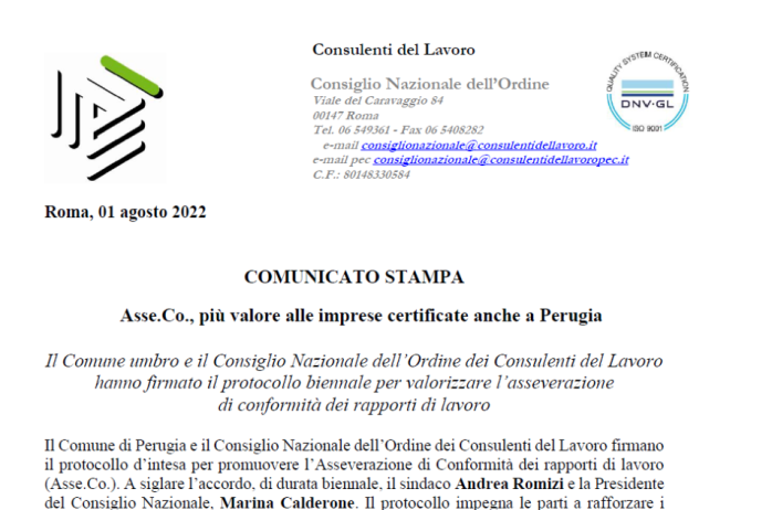 Asse.Co., più valore alle imprese certificate anche a Perugia