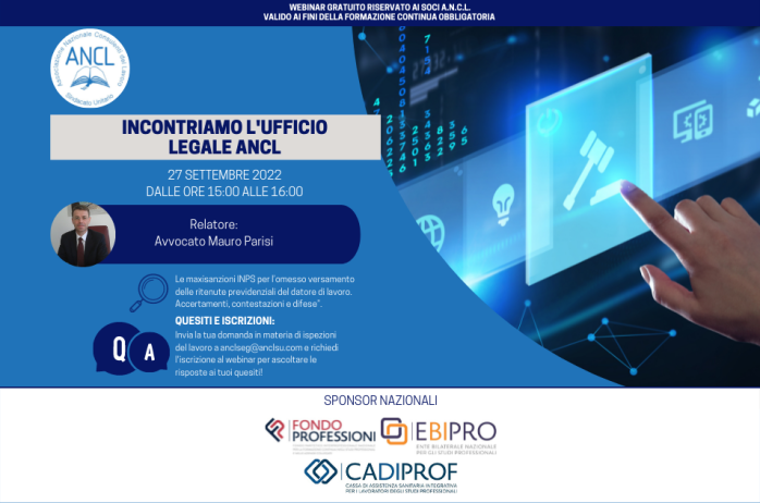 Incontriamo l'Ufficio Legale ANCL - webinar 27 settembre 2022