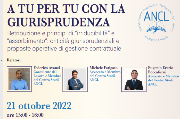 Corso ANCL: A tu per tu con la Giurisprudenza - primo incontro 21 ottobre 2022 - Slides e registrazione del webinar