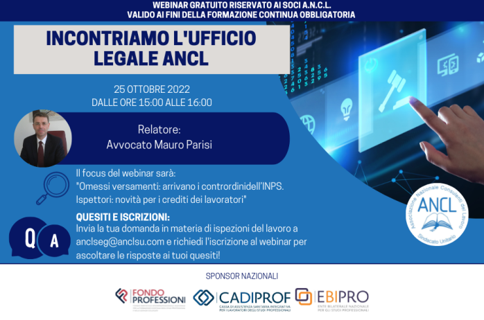 Incontriamo l'Ufficio Legale ANCL - webinar 25 ottobre 2022