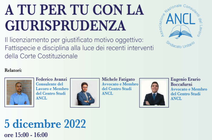 Corso ANCL: A tu per tu con la Giurisprudenza - terzo incontro 05 dicembre 2022 - Slides e registrazione del webinar