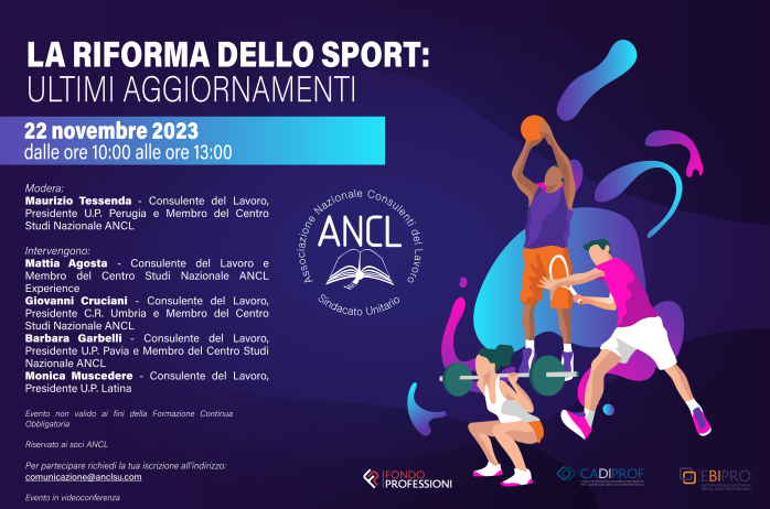 Nuovo webinar - La riforma dello sport: ultimi aggiornamenti - Disponibile la registrazione e le slides - 22 novembre 2023