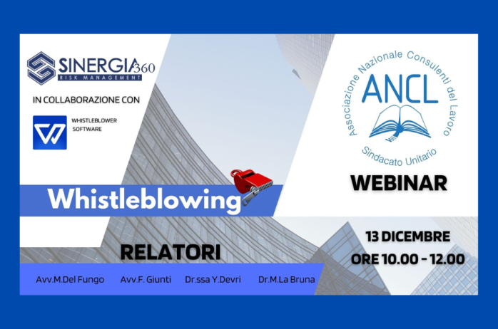 Webinar Sinergia/ANCL 13/12/2023 - Whistleblowing - Disponibili le slides e la registrazione