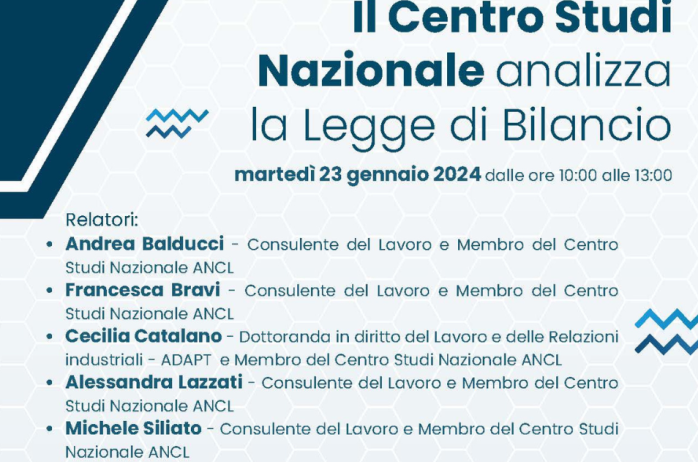 Slides e registrazione dell'incontro - Il Centro Studi Nazionale analizza la Legge di Bilancio - 23/01/2024