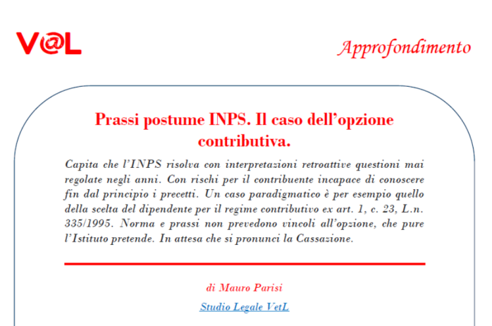 Prassi postume INPS. Il caso dell'opzione contributiva