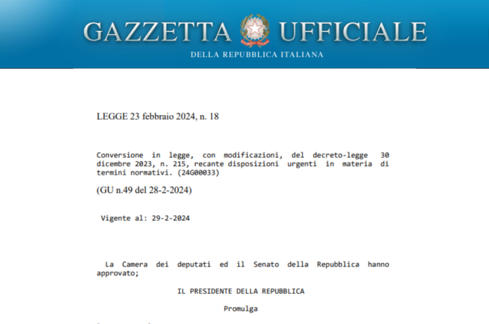 Convertito in legge il decreto Milleproroghe 2024