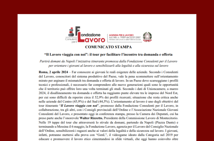 Fondazione Consulenti per il Lavoro - Il Lavoro viaggia con noi: il tour per facilitare l'incontro tra domanda e offerta