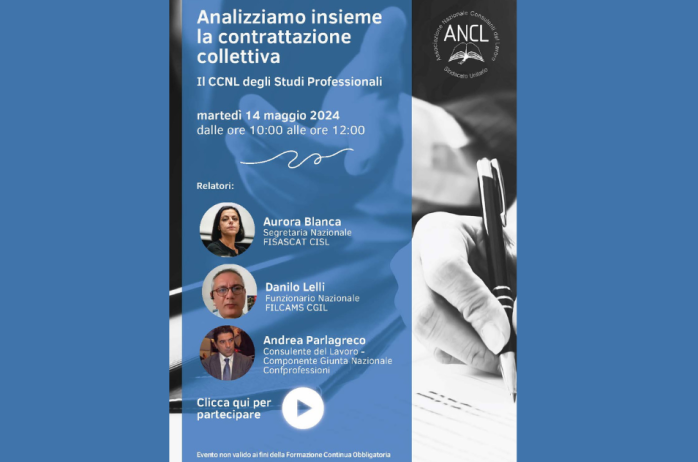 Registrazione del webinar 'Il CCNL degli Studi Professionali' - 14/05/2024