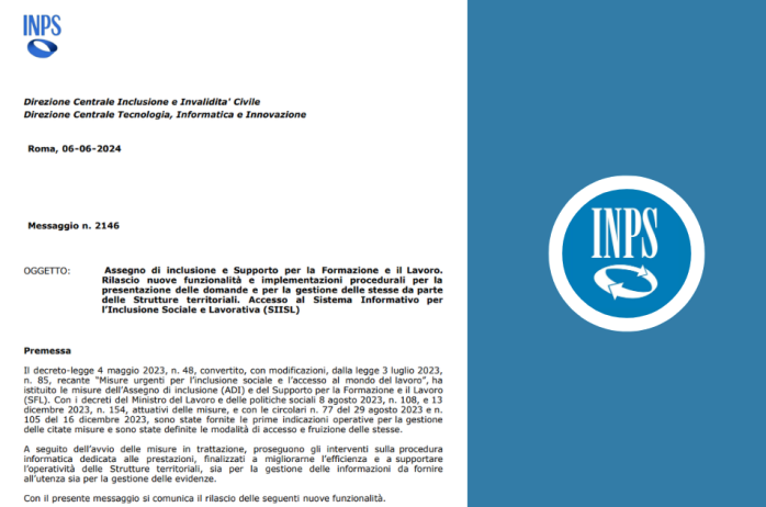 Mess. INPS: assegno di inclusione e supporto per la formazione e il lavoro