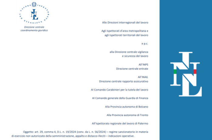 INL: chiarimenti operativi in merito alle sanzioni per somministrazione, appalto e distacco illeciti