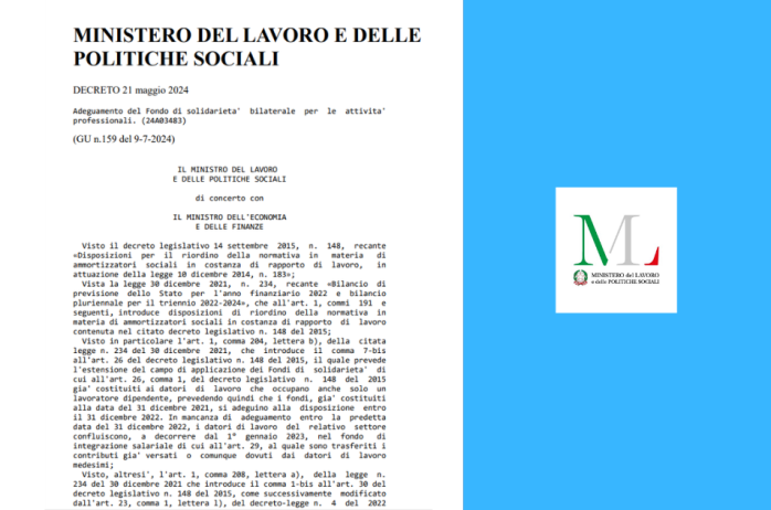 Ministero del Lavoro: adeguamento del Fondo di solidarietà bilaterale per le attività professionali