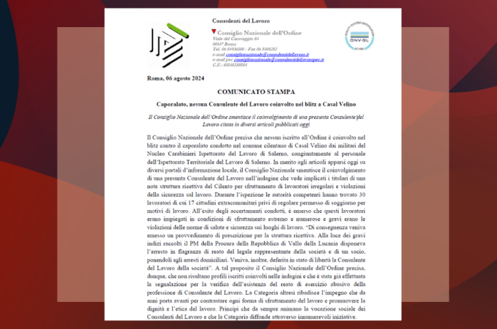 CNO - Caporalato, nessun Consulente del Lavoro coinvolto nel blitz a Casal Velino 