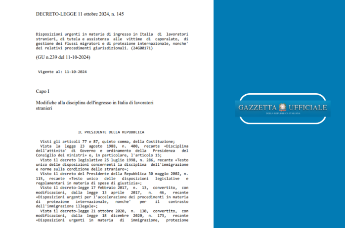 Disposizioni urgenti in materia di ingresso in Italia di lavoratori stranieri, di tutela e assistenza alle vittime di caporalato, di gestione dei flussi migratori e di protezione internazionale
