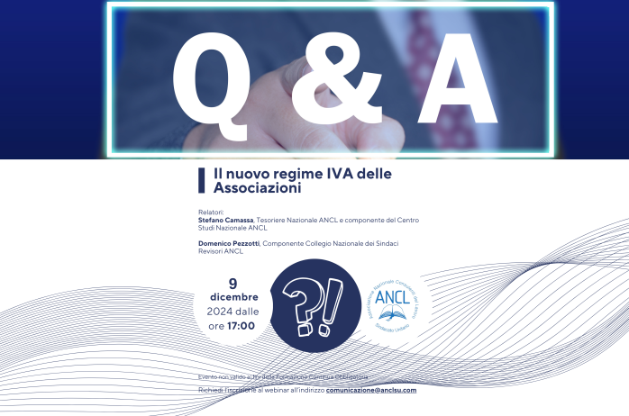 Disponibili le slides e la registrazione - webinar ANCL Nuovo regime IVA delle Associazioni - 9/12/2024