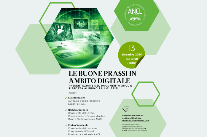 Disponibili le slides e la registrazione - webinar 13/12/2024 - Documento ANCL Buone prassi in ambito digitale 