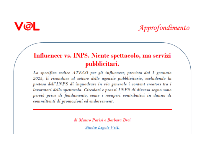 Influencer vs. INPS. Niente spettacolo, ma servizi pubblicitari.