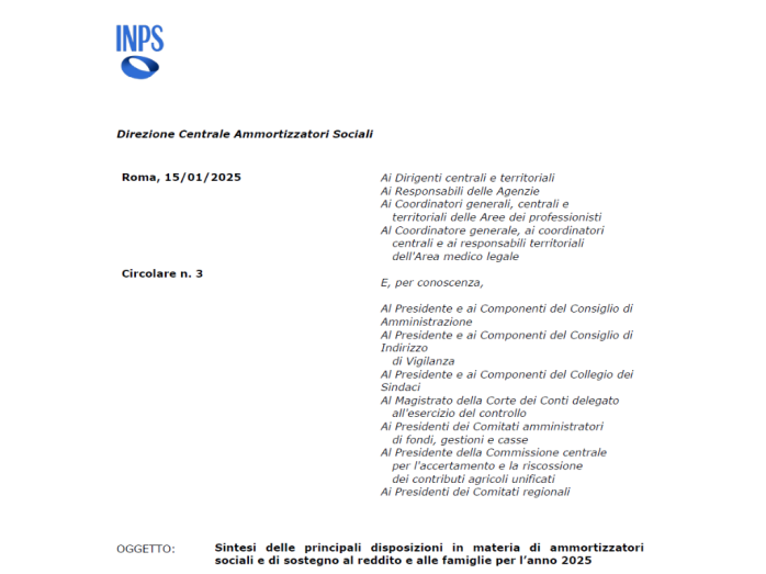  Circ.INPS n.3 del 2025:  su ammortizzatori sociali e sostegno al reddito e alle famiglie 